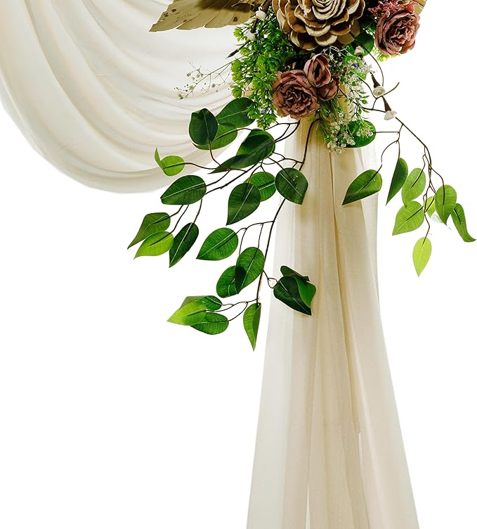 VDS Pack of 4 Panel (30 Inch X 20 Feet) Wedding Arch Draping Fabric Sheer Chiffon Fabric Drapery for Wedding Ceremony Reception Swag Backdrop Canopy Chuppah ARBO Altars Decoration (Champagne)