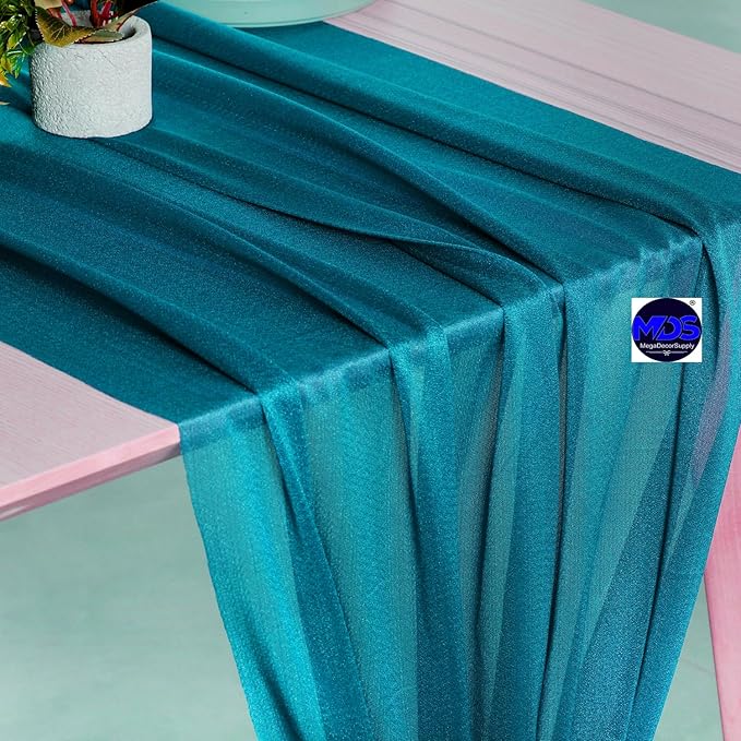 MDS 5 Pack 10ft Chiffon Table Runner 29 x 120 Inches Sheer Wedding Runner Romantic Rustic Table Runner for Wedding Decorations, Birthday Parties, Bridal Shower Party Arch Decor - Dark Teal