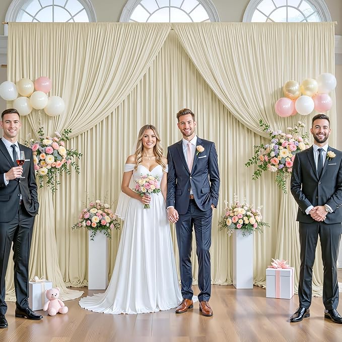 50ft x 12ft Beige Backdrop Curtains Wrinkle Free Backdrop Curtain for Wedding Parties Beige Fabric Backdrops Drapes Back Drop Cloth Bridal Shower Stage Curtains Wedding Decorations for Reception