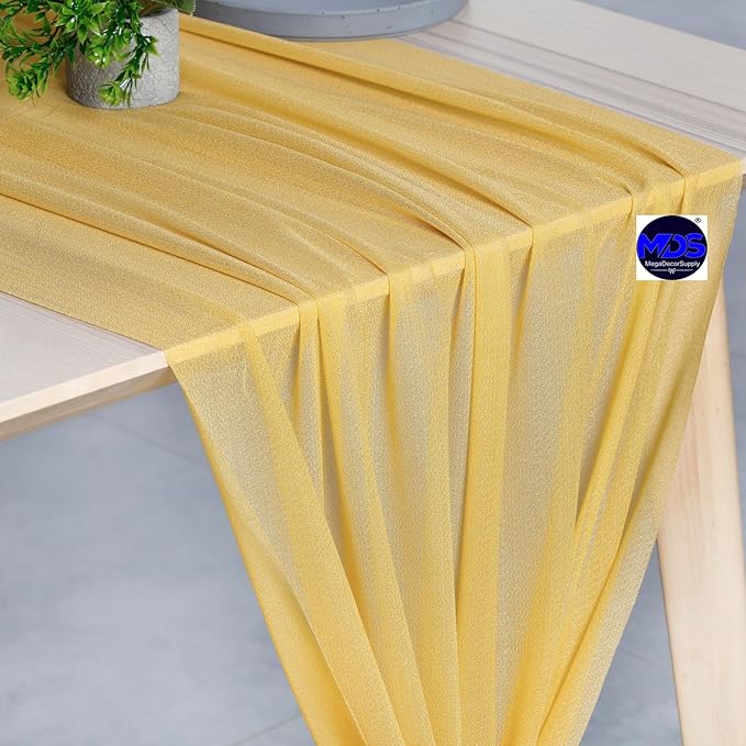 MDS Halloween Chiffon Table Runner - 15 Pack, 29 x 170 Inches, 14ft Each - Sheer Spooky Table Runners for Haunted House Parties, Trick-or-Treat Tables, Witchy Décor, Wedding & Events - Gold