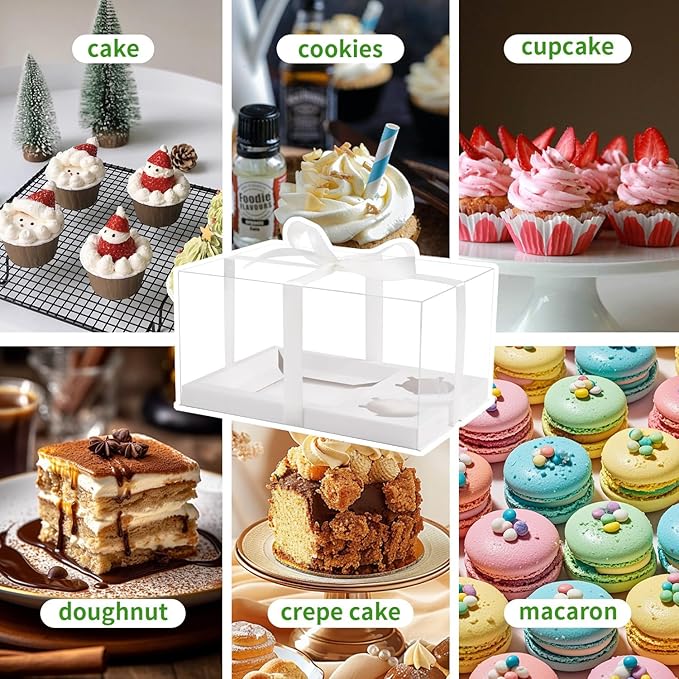 JCD 9 Pcs Clear Cupcake Boxes Combo,Cakes and Cupcakes Box 1+4 Bento Box Clear Bento Cakes Boxes Fit 4 Cupcake and 1 Mini Cake for Valentine Wedding Birthday(1+4/9Pcs)