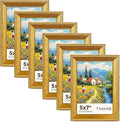 TWING 5x7 Gold Picture Frames Set of 6,Rustic Gold Frames Display Pictures 4x6 with Mat or 5x7 Without Mat,Tabletop Display and Wall Mounting Home Collage Photo Frame,Set for Wall Gallery