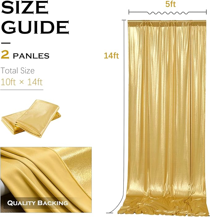 PartyVillage 10x14FT Gold Sequin Backdrop Curtain -2 Panels 5x14FT Wrinkle Free Shimmer Back Drop Cloth, Glitter Backdrop Drapes for Photography, Birthday, Wedding, Graduation Background