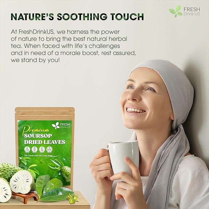 FreshDrinkUS, 120+ Premium Soursop Graviola Dried Leaves Tea, 40 Cups, 120-130 Natural Leaves, Whole Leaves, Wildcrafted, Graviola, Hoja Guanabana, Soursop Loose Leaf Herbal Tea, No Gluten, Vegan