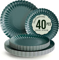 Trendables Scalloped Paper Plates 8.5 Inch & 10.5 Inch 40 Pcs Dinner Plate Set Fancy Disposable Plates for Party for 20 Guests 20 X 8 & 20 X 10 Large & Small Paper Plate Set for Parties Black Aqua