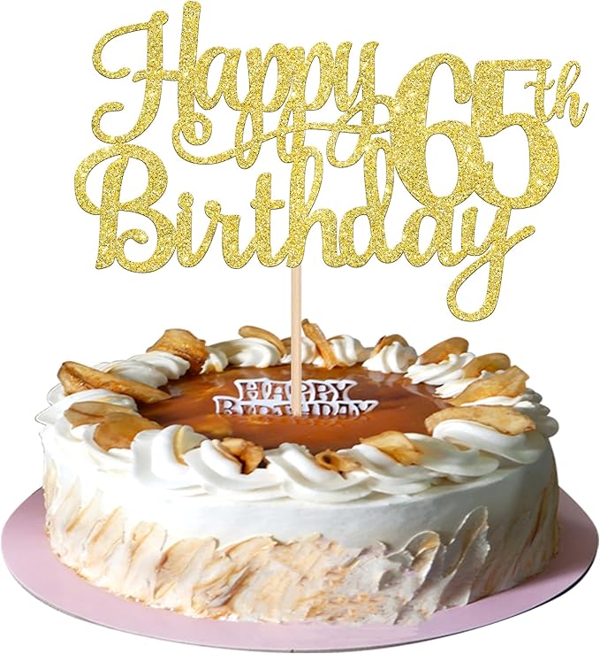 1 PCS Happy 65th Birthday Cake Topper Gold Glitter Cheers to 65 Years Birthday Cake Pick 65 Fabulous Cake Decoration for Happy 65th Birthday Theme Party Decorations Supplies