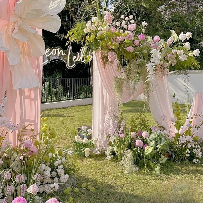 MLMW Wedding Arch Draping Fabric 4 Panels 29" x 20Ft Easter Pink Sheer Wedding Arch Backdrop Drapes Outdoor Curtain for Ceremony Party Background Ceiling Decor