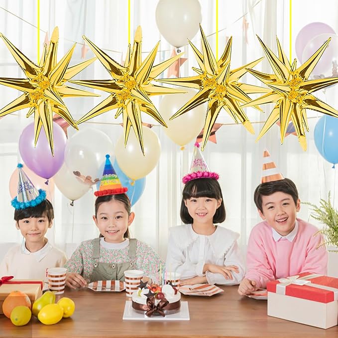 6 Pcs 22" & 10 Pcs 10" Star Foil Balloons - Gold, 12 Point & 4 Point Star Balloons for Party Supplies, Christmas, Birthday, Wedding