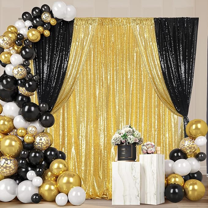 Poise3EHome 4x8ft Gold Sequin Backdrop, Upgrade Shimmer Backdrop for Wedding Christmas Decor, Party Photo Booths, and Event Decorations
