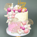 Gyufise 57Pcs Balls Cake Topper Boho Grass Cake topper Pearl Balls Acrylic Happy Birthday Cake Decorations for Wedding Baby Shower Birthday Boho Themed Party Supplies Rose Red