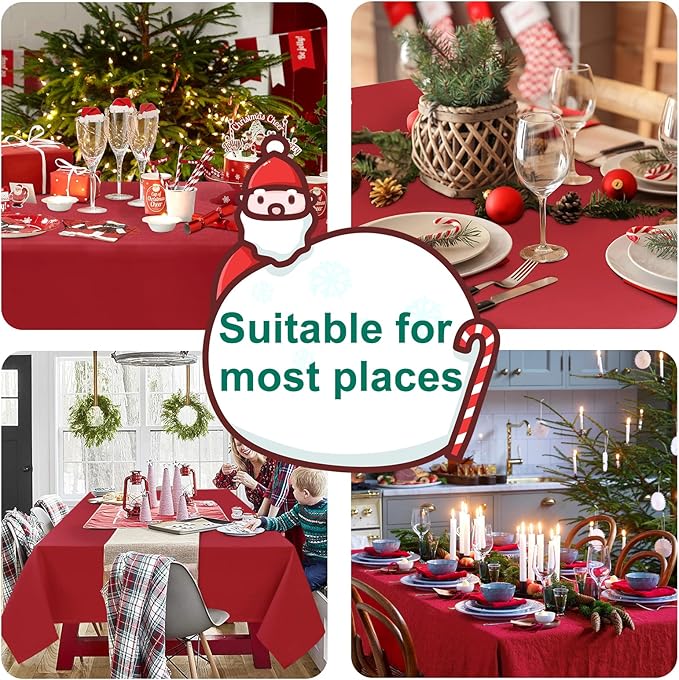 Hiasan Red Tablecloth Rectangle - Wrinkle Resistant and Waterproof Dining Room Washable Christmas Table Cloth, Polyester, 70 x 108 Inch