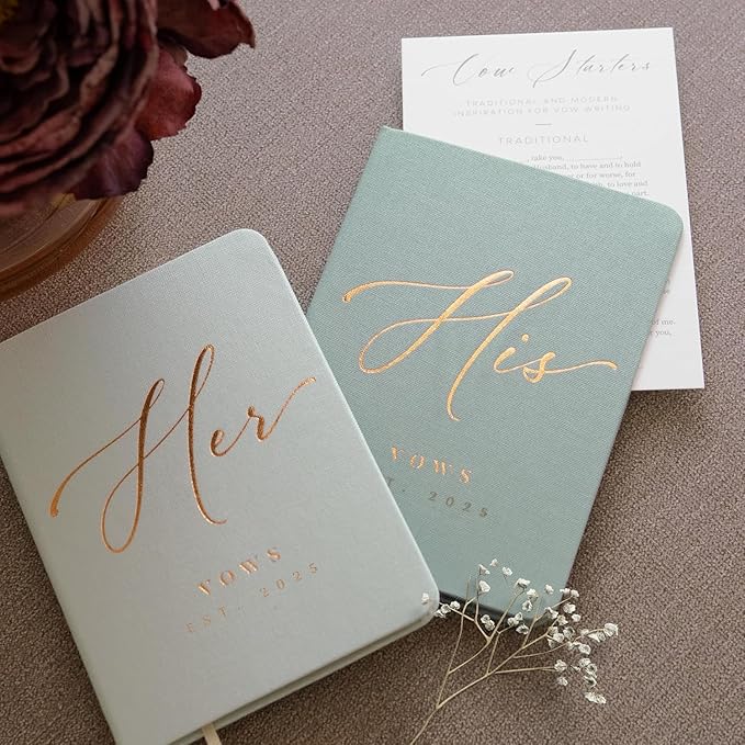 Personalized 2025 Vow Books His & Hers - Mint & Sage Linen Wedding Vow Books Ideal as Wedding Accessories for Brides & Grooms, His & Hers Gifts - Wedding Registry Must Haves 2025 & Elopement Essentials