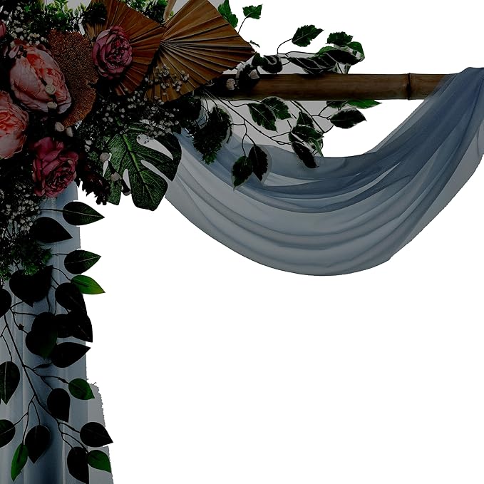 VDS Pack of 3 Panel (30 Inch X 20 Feet) Wedding Arch Draping Fabric Sheer Chiffon Fabric Drapery for Wedding Ceremony Reception Swag Backdrop Canopy Chuppah ARBO Altars Decoration (Dusty Blue)