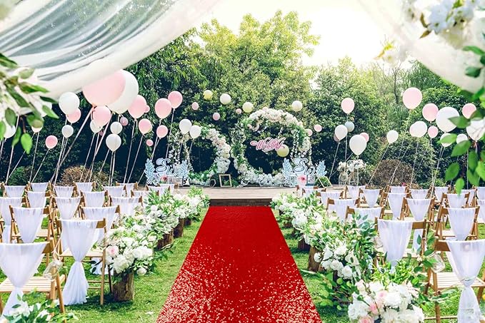 ShinyBeauty Red Sparkle Wedding Aisle Runner, 4x20ft Glitter Carpet for Church, Indoor/Outdoor Events & Bridal Shower Decor