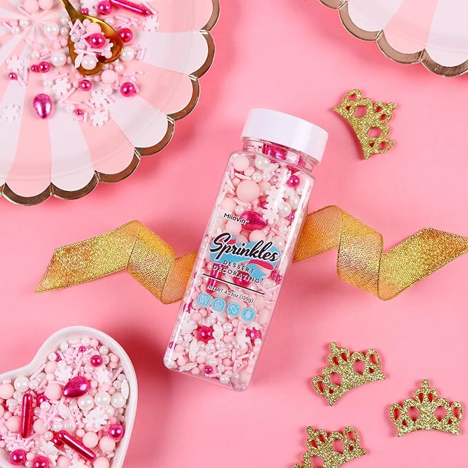 Pink Sprinkles for Cake Decorating, Pink Pearl Sprinkles, Metallic Sprinkle Mix for Cupcakes, Macaron, Ice Cream, and Cookies(120g/4.23oz)