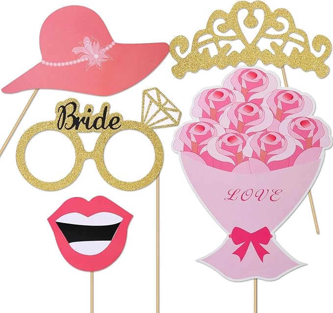 52pcs Wedding Photo Booth Props, Bachelorette Party Photo Booth Prop Kit for Bridal Shower, Engagement and Valentines Party, Photobooth Props Wedding Party Supplies