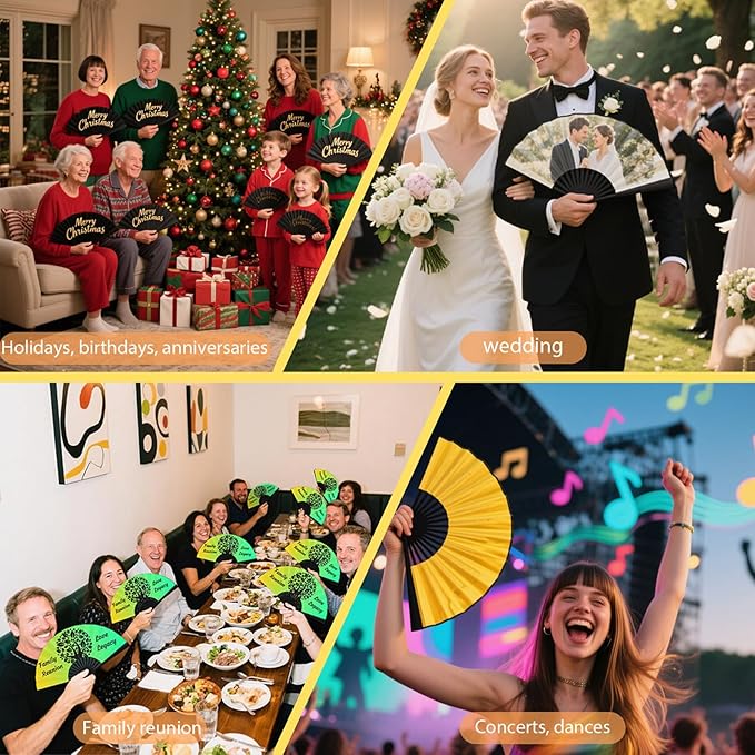 Custom Fans with Your Photo/Text - Personalized Folding Hand Fan for Line Dancing, Weddings, Parties | Decorative Gift for Women, Church Events & Dance Performances (50, 13 Inch)