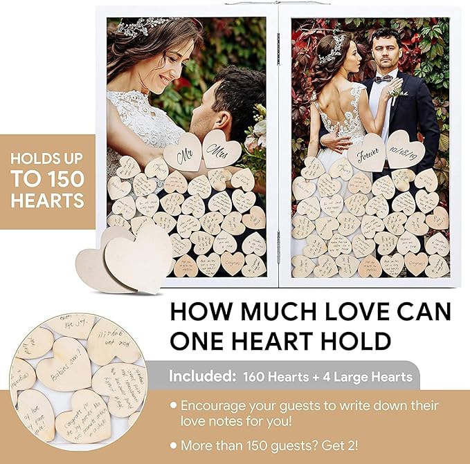 GLM Guest Book Alternative with Sign, 160 Hearts and 4 Large Hearts, Guest Book for Reception, Wedding Decor (White)