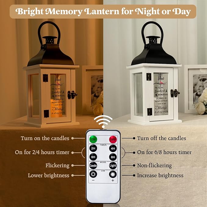 Memorial Lantern - Bereavement Sympathy Gifts for Loss of Loved One Memorial Gifts for Loss of Father Remembrance Gifts Thoughtful Funeral Gifts for Loss of Dad with LED Candle and Remote