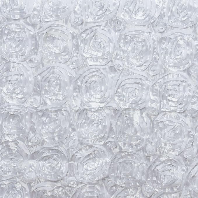 Efavormart 90"x132" Wholesale Rectangle Table Cover White Grandiose Rosette 3D Satin Tablecloth for Wedding Party Event Decoration