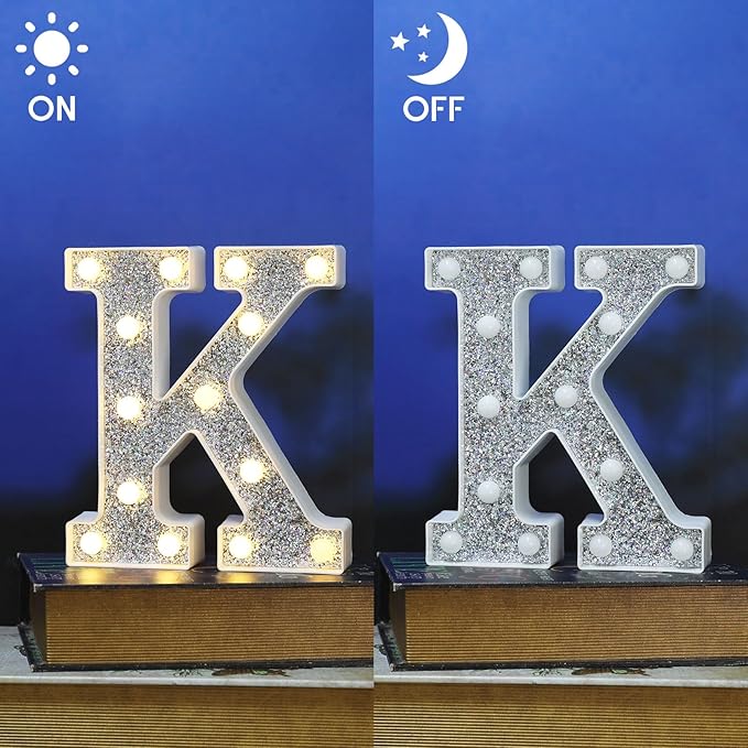 NW LIGHT Light Up Marquee Letter K for Table Decorations, Glitter Alphabet Signs for Prom, Events, or Engagement Party Decor
