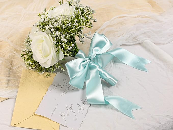 Light Blue Satin Ribbon 1-1/2 inch X Continuous 50 Yards, Single Face Polyester Ribbon Perfect for Gift Wrapping, Flower Bouquet, Wedding Decor, Crafts, Bow Making, Sewing and More