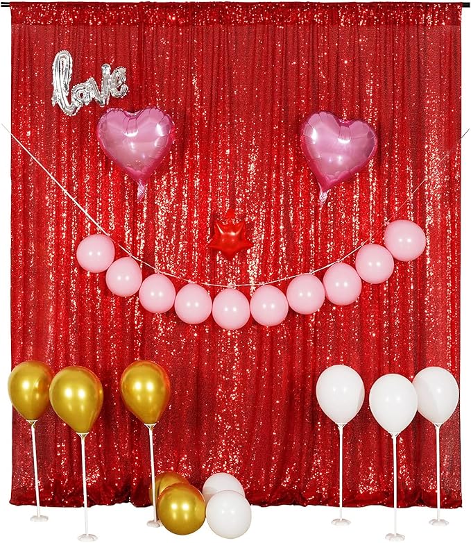 Poise3EHome Red Sequin Backdrop Curtain, 10Ft x 10Ft Red Glitter Photography Background Curtains, Sequence Xmas Thanksgiving Backdrop Drapes for Wedding Party Festival Decor