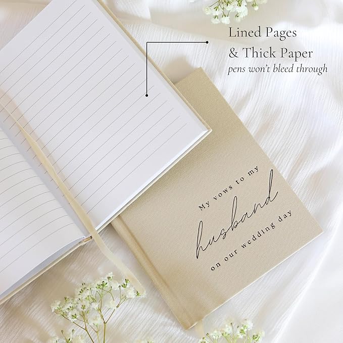 Wedding Vow Books His and Hers - 2 Pack Personalized His & Hers Book - Linen Hardcover Bride and Groom Notebook for Ceremony Vows - Bookmark & Lined Pages - Renewal & Wedding Must Haves