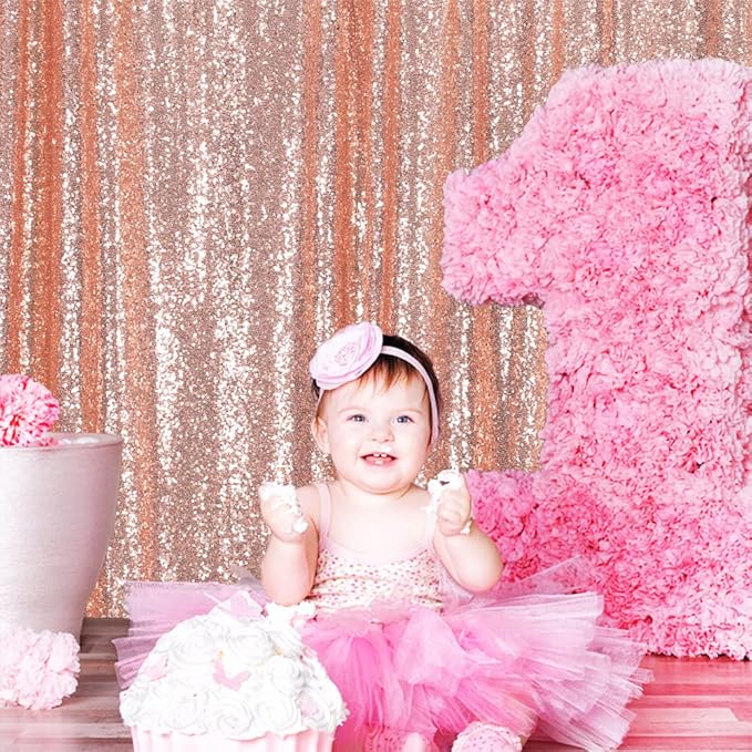 Eternal Beauty Sequin Backdrop Curtain, 4FT x 8FT Rose Gold Background for Valentine's Day Wedding Party Decor