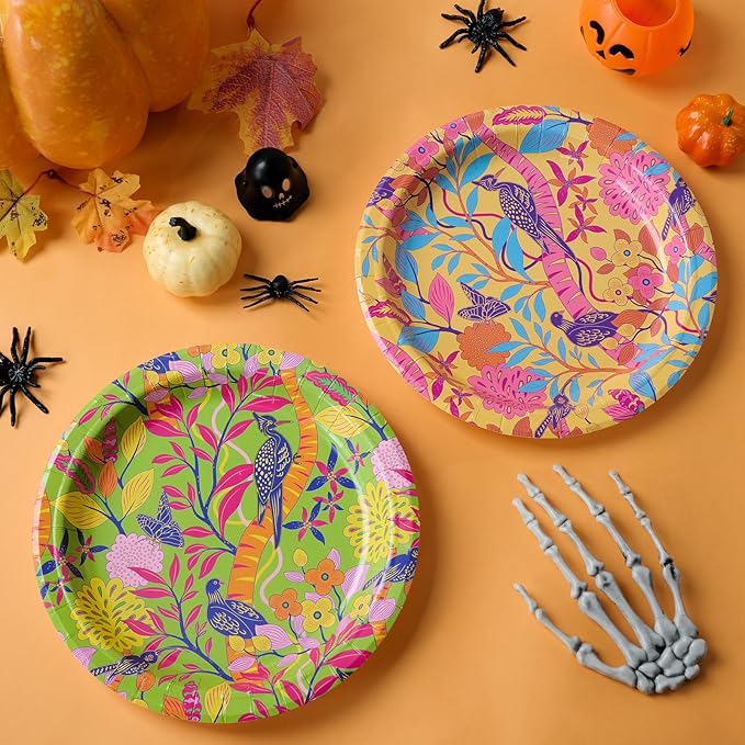 MUCHII 8.5 Inch Floral Bird Paper Plates 160 Count - 4 Vintage Designs, 40 Each - Decorative Disposable Dessert Plates for Parties, Wedding, Shower, Tea Party