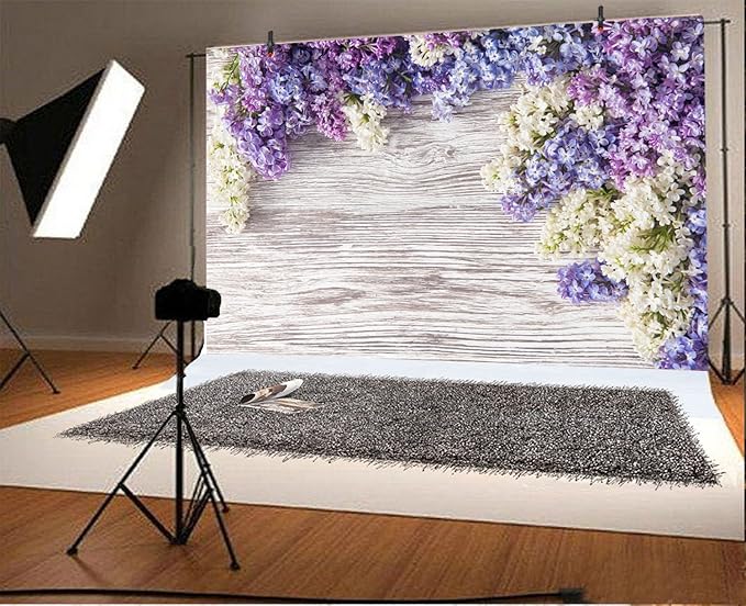 5x3ft Newborn Baby Wooden Plank Photography Backdrops Purple Lilac Flowers Bloom Bouquet Wooden Wall Girls Adults Portrait Photo Background Parties Events Decor Wallpaper Photo Studio Props