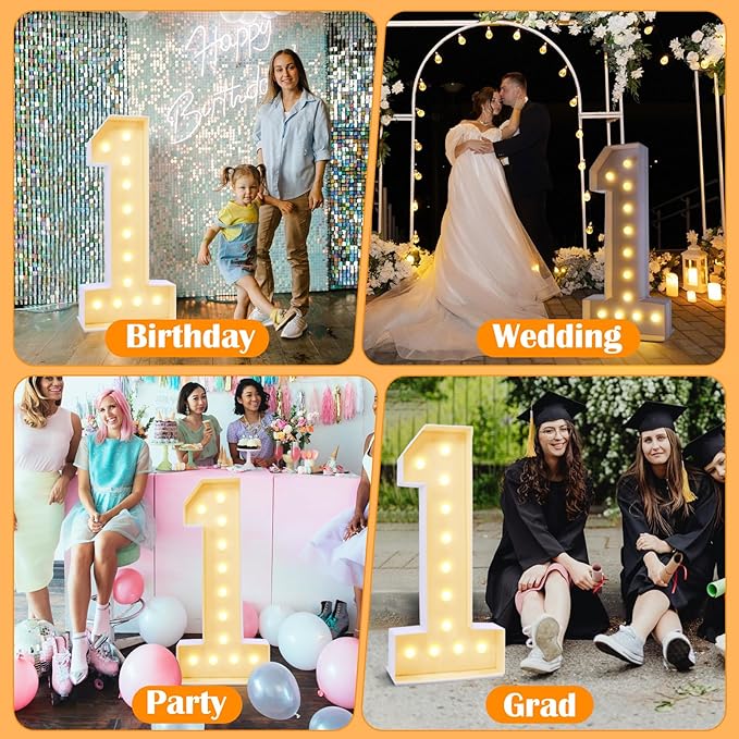 4ft Marquee for Numbers 1, Multifunctional Plastic Marquee for Numbers 4 Feet Tall, Mosaic Numbers for Balloons, Light up Numbers for Party Decorations, Birthday, Anniversary Party Decor