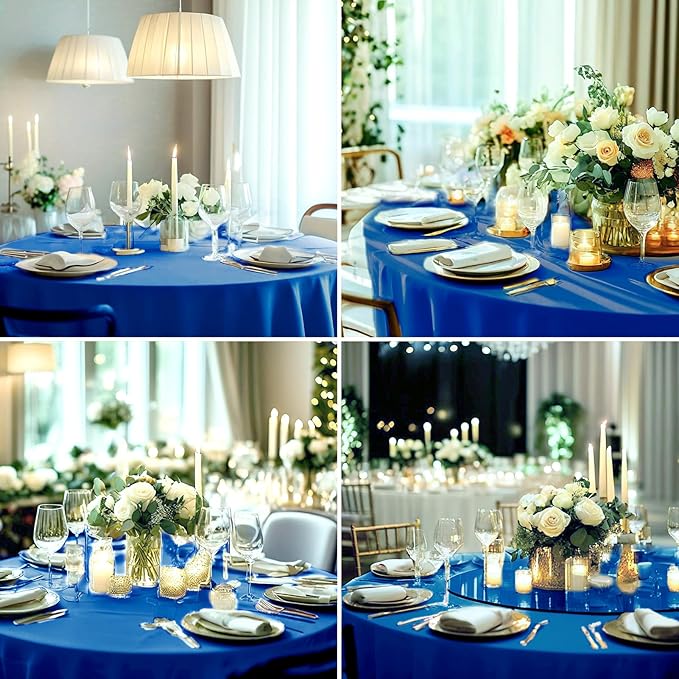 Round Tablecloth 132 Inch 6 Pack Royal Blue Tablecloths Washable Decorative Linen Polyester Table Clothes Cover for Dining Table Banquets Buffet Parties and Wedding