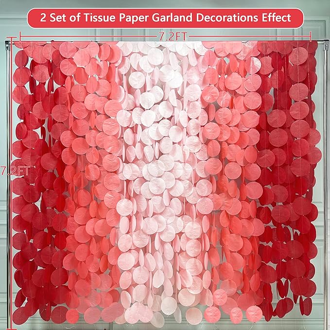 192 Ft Red Party Decorations Ombre Red Polka Dot Backdrop Streamer Tissue Paper Circle Dots Hanging Garland for Birthday Graduation Engagement Wedding Anniversary Valentines Holiday Hen Party Supplies