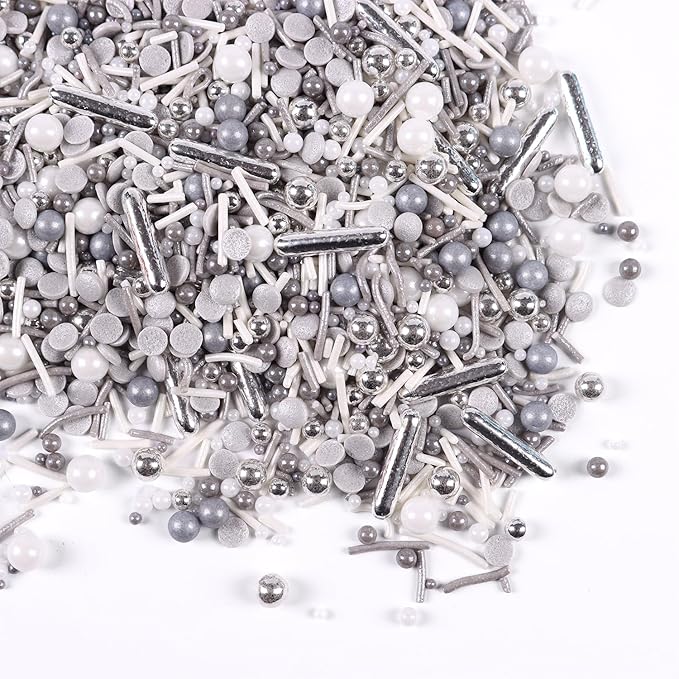 Silver Sprinkles for Cake Decorating, Silver Rob Sprinkles, Silver Pearl Sprinkles, Jimmy Sprinkles, Perfect for Cupcakes, Macaron, Cookies, Waffles, and Ice Cream Topping(120g/4.23oz)