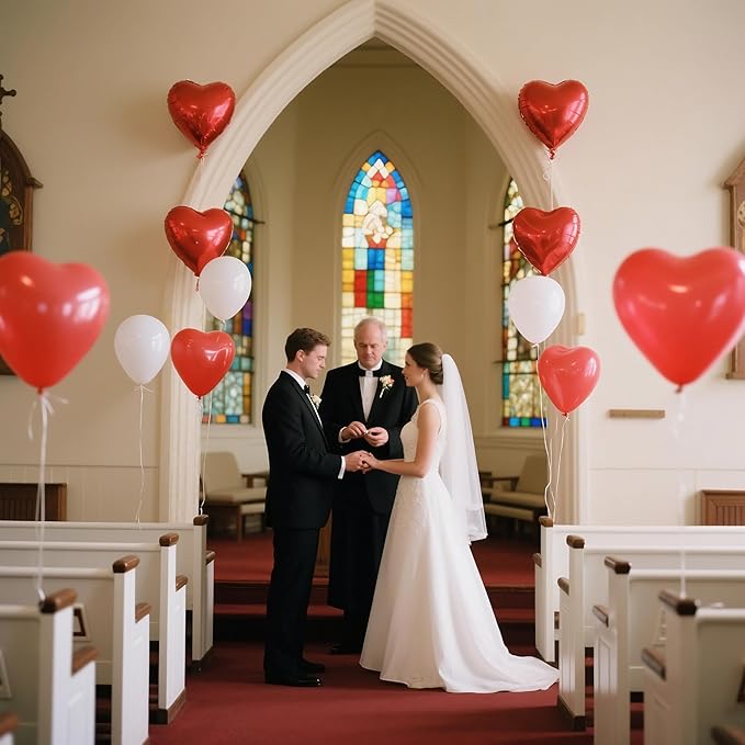 Red and White Heart Balloons - 50 Pcs Heart Shaped Balloons for Romantic Decoration, Wedding, Anniversary, Engagement, Birthday Party, Love Events