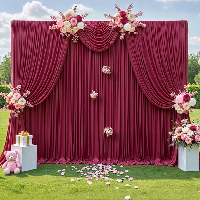 50ft x 12ft Burgundy Backdrop Curtains Wrinkle Free Backdrop Curtain for Wedding Parties Maroon Fabric Backdrops Drapes Back Drop Cloth Bridal Shower Stage Curtains Wedding Decorations for Reception