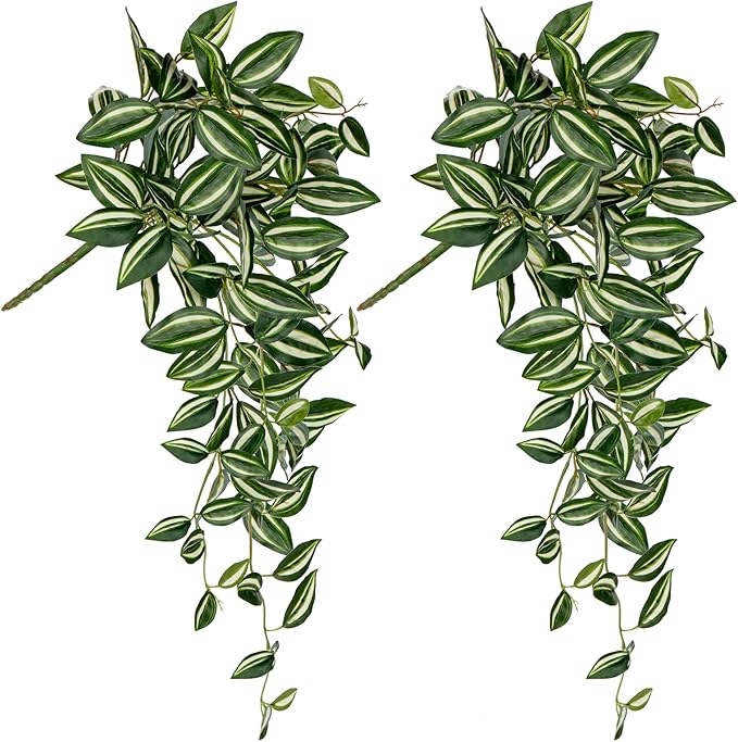 DILATATA Fake Hanging Plants Artificial Hanging Plants 26" Faux Wandering Jew Hanging Leaves Plants for Wall Shelf Home Indoor Outdoor Decor - 2 Pack
