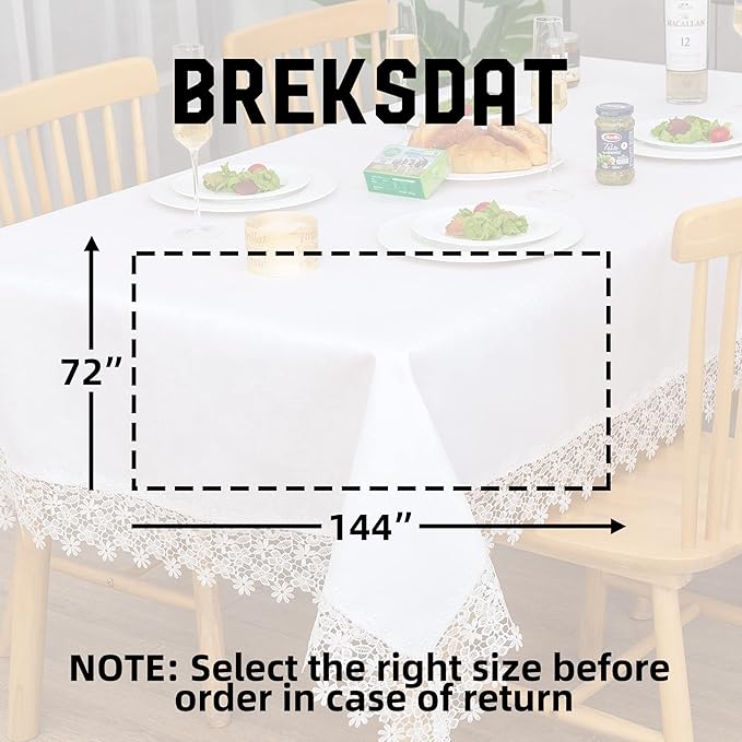 White lace Premium Rectangle Farmhouse Tablecloth Waterproof OilProof SpillProof AntiShrink Soft Wrinkle Resistant Decorative Fabric Table Cover Kitchen Dinning Party Wedding Banquet