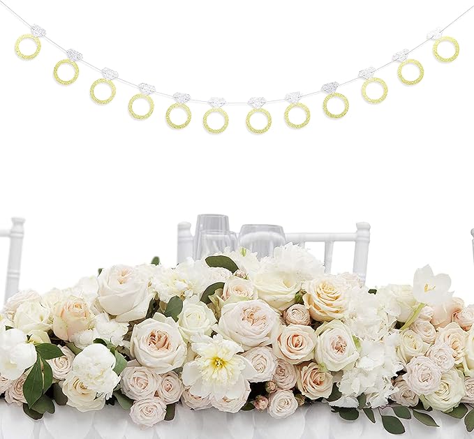 Bachelorette Party Banner - Glitter Gold and Silver Diamond Ring Banner, Engagement Party Decorations, Bride to Be Decorations, Bridal Shower Decorations