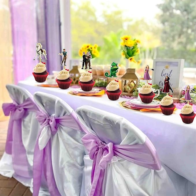 "Rapunzl Cupcake Toppers – Princess Fairy Tale Theme Birthday Party Supplies – Magical Cupcake Decoration Picks for Birthday Parties, Tea Parties, and Fairy Tale Themed Celebrations"
