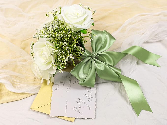 Sage Green Satin Ribbon 1-1/2 inch X Continuous 100 Yards, Single Face Polyester Ribbon Perfect for Gift Wrapping, Flower Bouquet, Wedding Decor, Crafts, Bow Making, Sewing and More