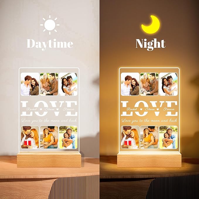 Personalized LOVE Picture Frames with Photo, Custom Photo Frame with Night Light, Customized Photo Gifts, Personalized Anniversary Couples Gifts for Women Men Her Him Boyfriend Girlfriend