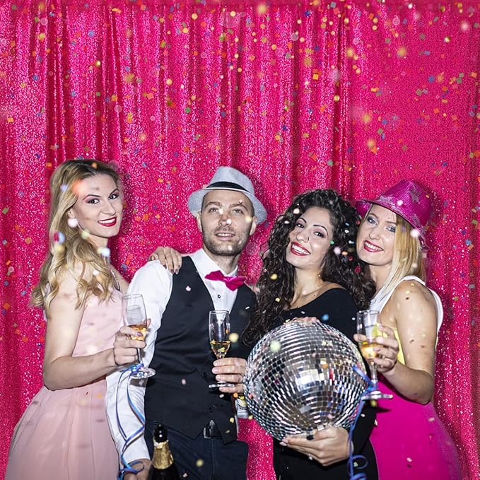 PartyDelight Hot Pink Sequin Backdrop Curtain 6FT x 6FT Photography Back Drop