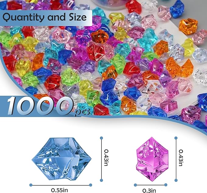Fake Crushed Ice Cubes 1000pcs Multicolor Acrylic Crystal Rocks Multi Colored Fake Ice Rocks Acrylic Gems Stones for Easter Vase Fillers Mermaid Birthday Party Wedding Floral Arrangement Home Decor