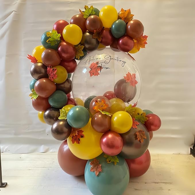 Fall Color Balloons, Burnt Orange Terracotta Mustard Yellow Burgundy Sage Green Coffee Brown Autumn Balloon for Thanksgiving Harvest Fall Baby Shower Festival Woodland Safari Birthday Party Decoration