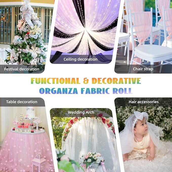 Crystal Organza Fabric Tulle 11 Inch by 50 Yards Sheer Tulle Rolls for DIY Craft Wedding Party Baby Shower Decor Gift Wrapping Party Supplies (Light Pink)