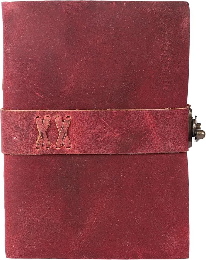 Vintage Leather Journal Handmade Buffalo Non-Refillable Deckle Edge Paper – Leather Bound Journal for Women, Men C-Lock Closure, Ideal for Writing & Travel for Artists (Solid Pink)