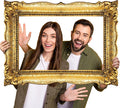 Upgraded 32 x 24 Inch Large Photo Booth Props Picture Frame Vintage Photo Frame Friends Selfie Props for Wedding Mexico Birthday Bachelorette Party Supplies(Gold Style)