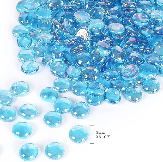 5LB Fire Glass Beads Flat Glass Marbles for Outdoor Fire Pit and Fireplace, Glass Gemstones for Vase Filler, Aquariums, Hydroponics Plants, Home Decor and Christmas DIY Craft, Turquoise